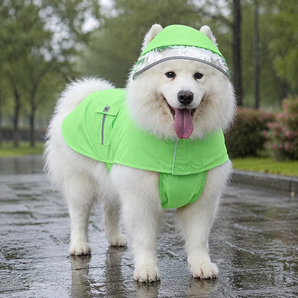 Large Dog Reflective Hooded Rain Cape with Clear Visor