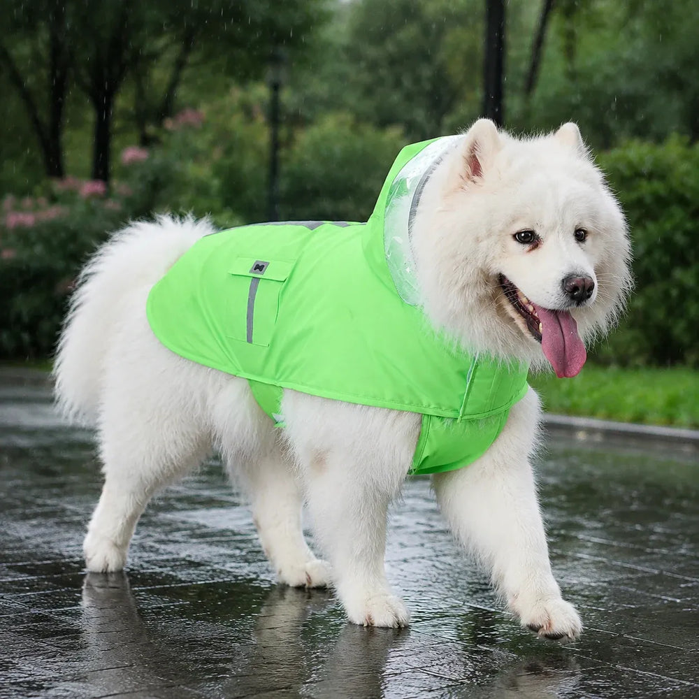Large Dog Reflective Hooded Rain Cape with Clear Visor