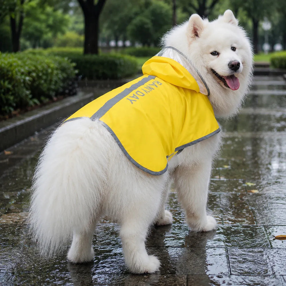 Large Dog Reflective Waterproof Rain Cape with Clear Visor