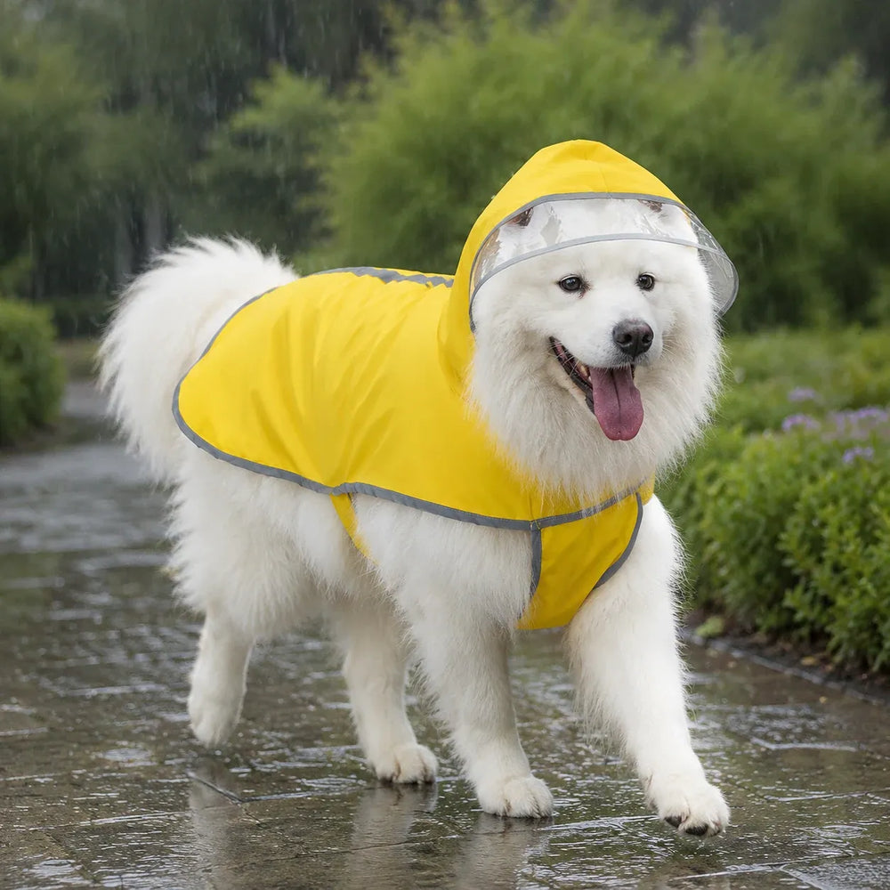 Large Dog Reflective Waterproof Rain Cape with Clear Visor