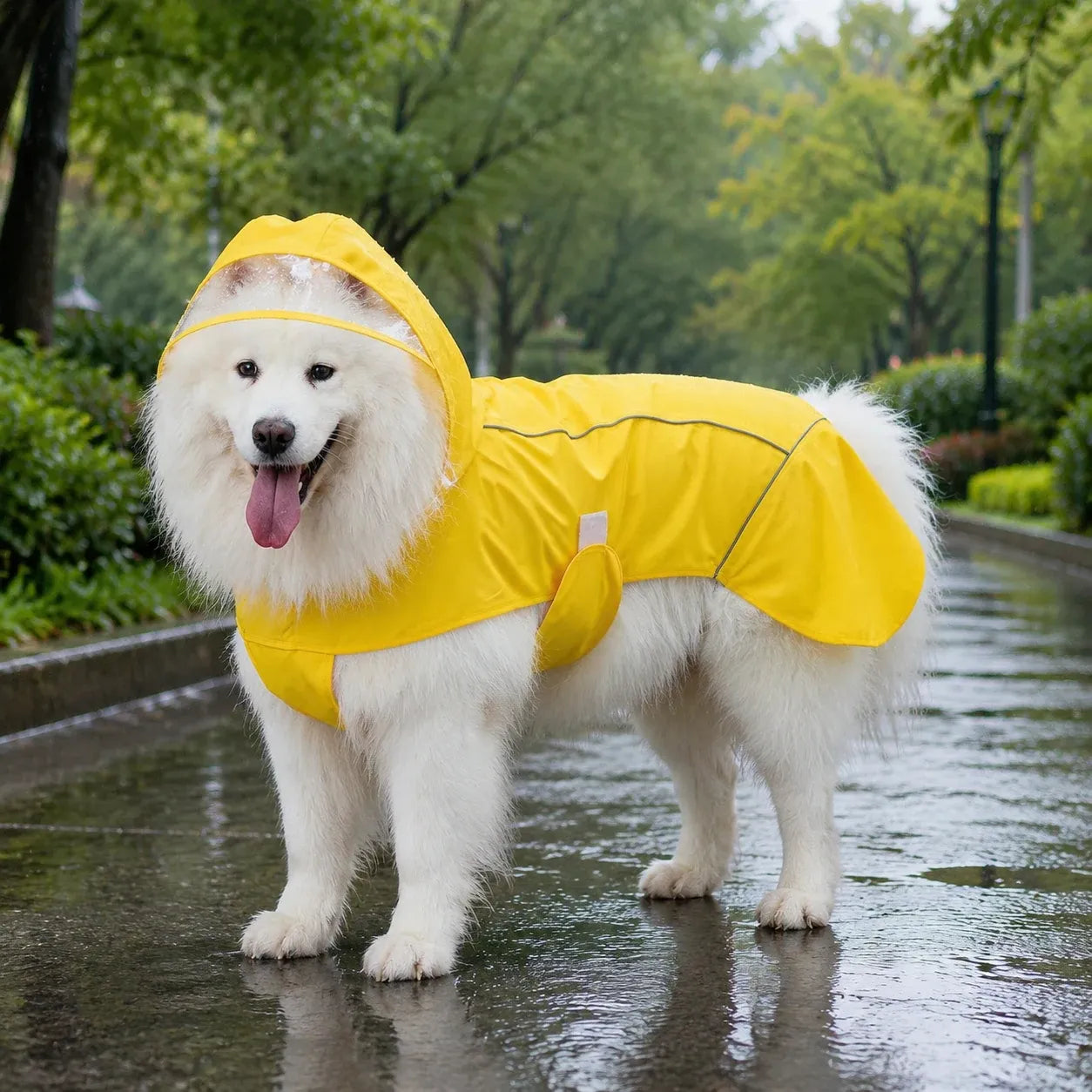 Large Dog Waterproof Hooded Rain Cape with Clear Visor - Yellow 2