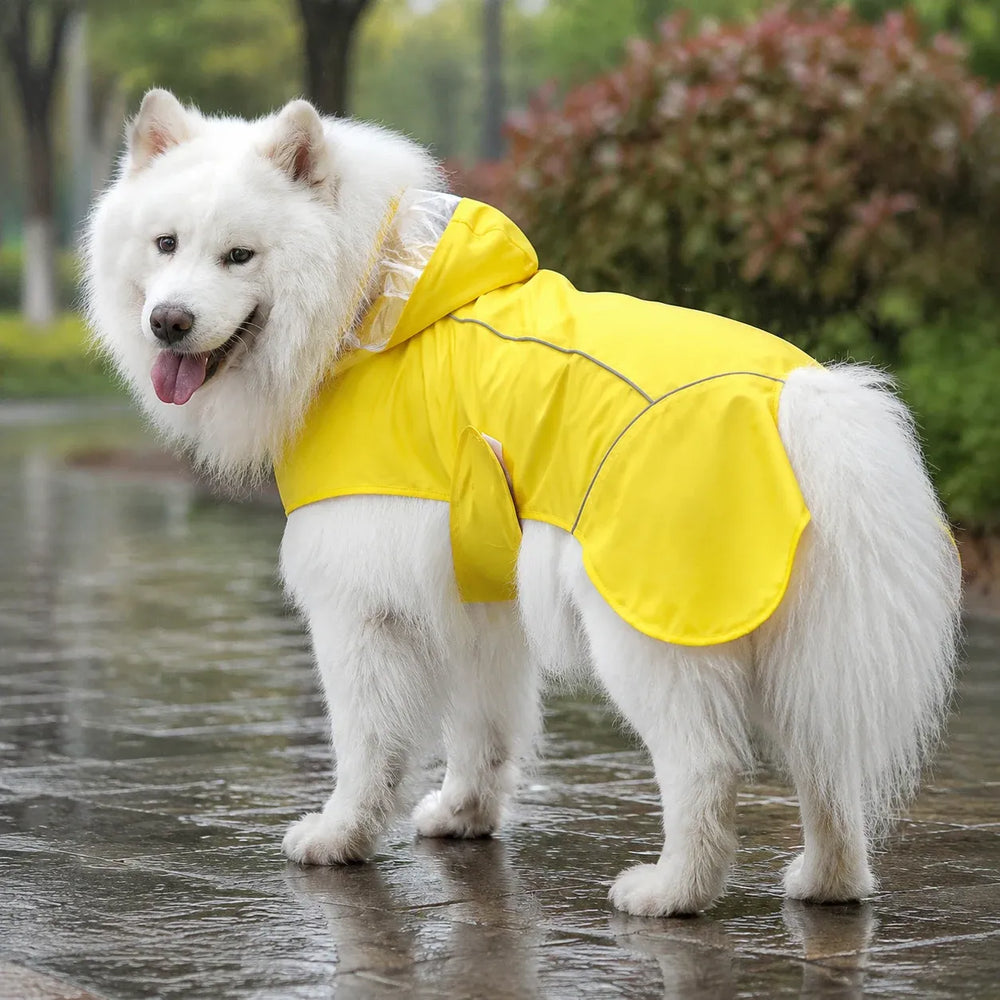 Large Dog Waterproof Hooded Rain Cape with Clear Visor