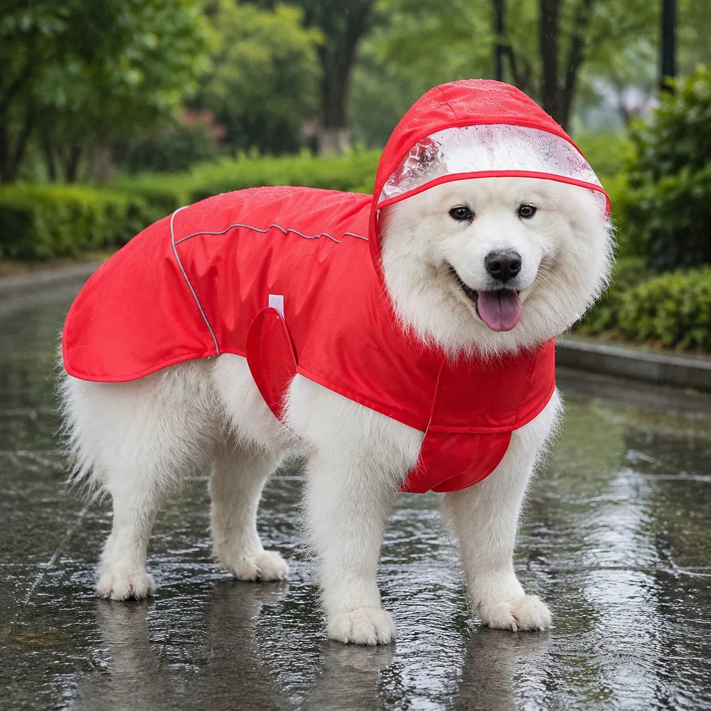 Large Dog Waterproof Hooded Rain Cape with Clear Visor