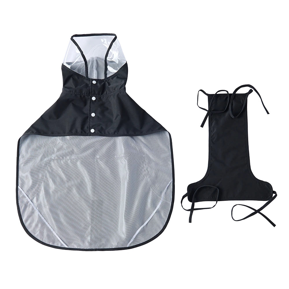 Large Dog Black Waterproof Rain Cape with Clear Visor