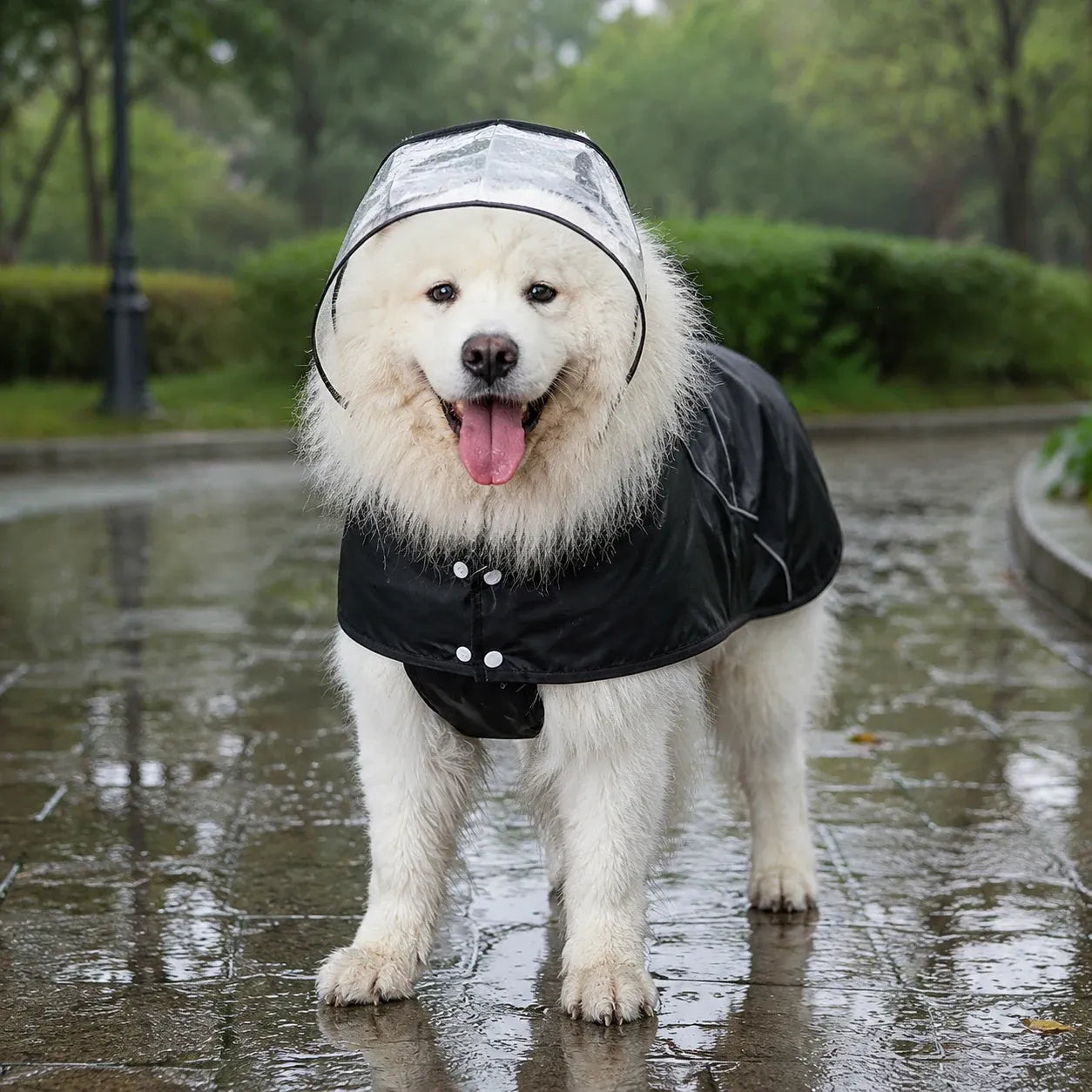 Large Dog Black Waterproof Rain Cape with Clear Visor - 4