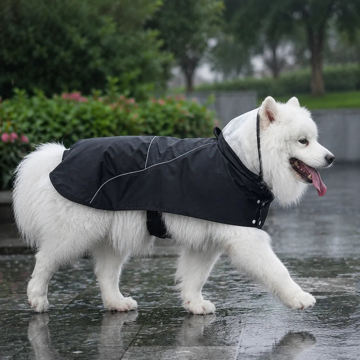 Large Dog Black Waterproof Rain Cape with Clear Visor - 5