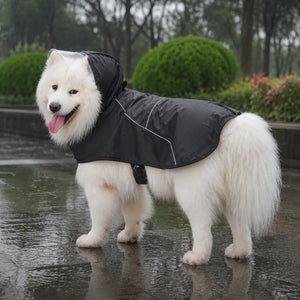 Large Dog Black Waterproof Rain Cape with Clear Visor