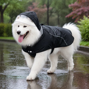 Large Dog Black Waterproof Rain Cape with Clear Visor