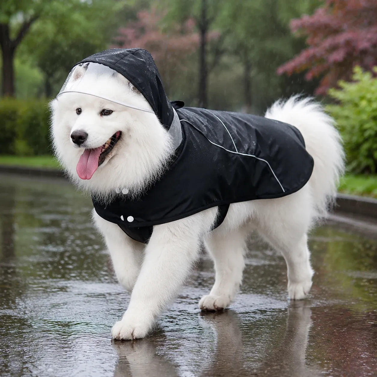 Large Dog Black Waterproof Rain Cape with Clear Visor - 8